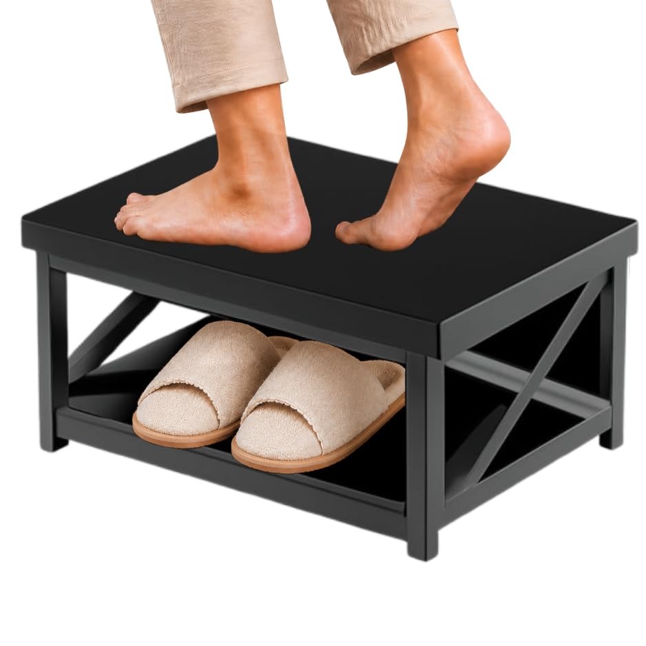 Wooden Step Stool Bed 8 Inch Bedside Adults AntiSlip Feet 500 lb Black