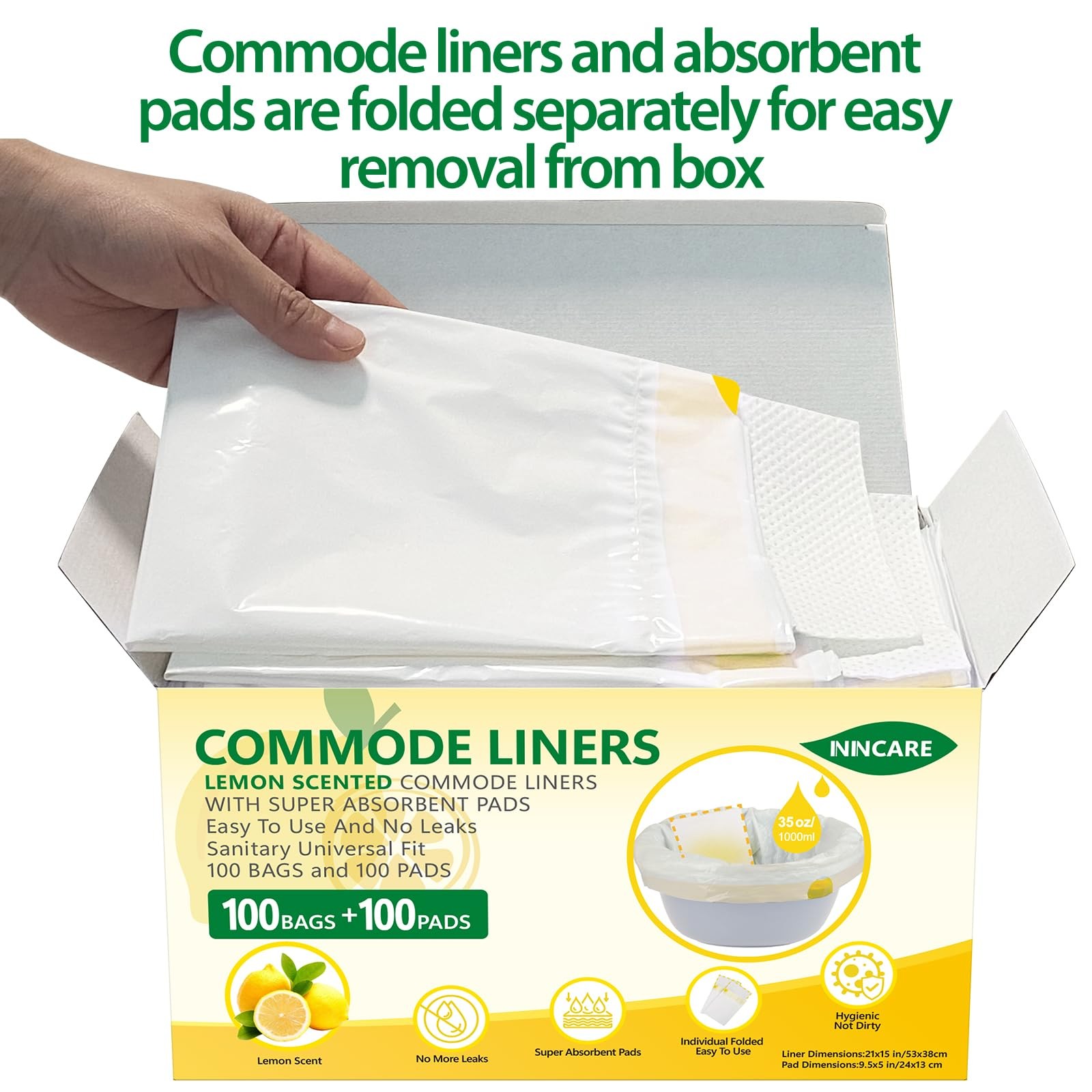 Commode Liners with Absorbent Pads for Bedside Commode, 100 Lemon Scented Bed…