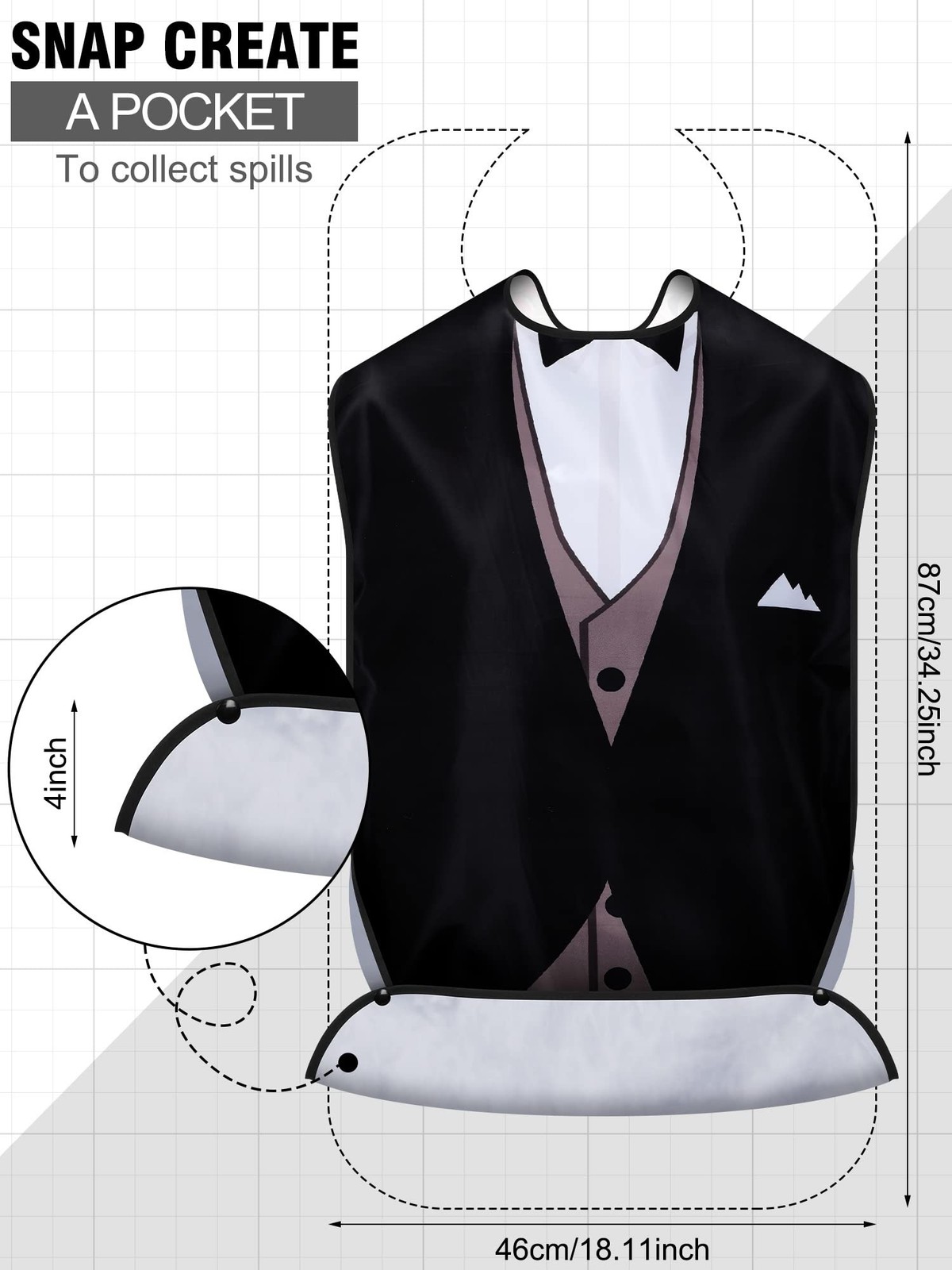 8 Pcs Adult Bib for Eating Bow Tie Pattern Machine Washable Clothing Protecto…
