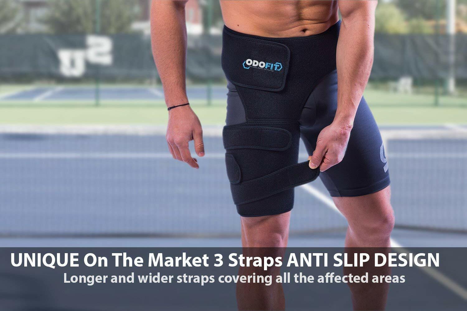 Unique Support Brace for Groin Hip Quadricep Thigh Wrap – Pulled Hamstring Compr