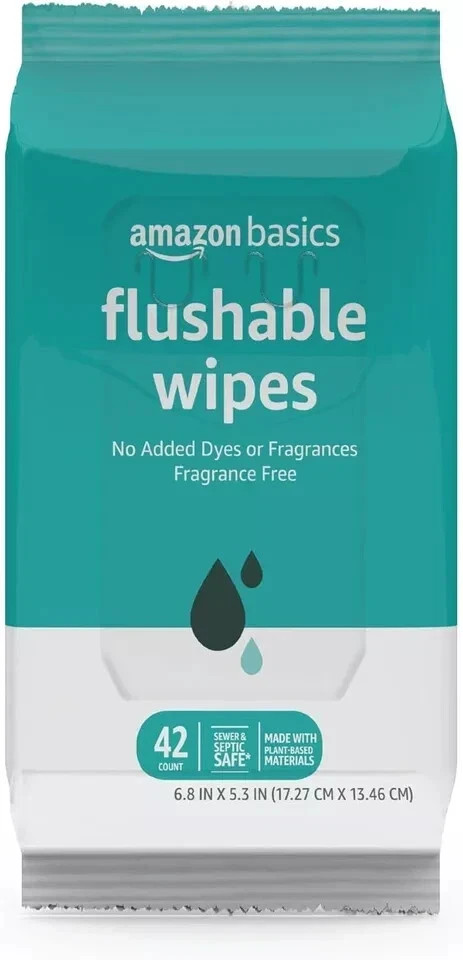 Flushable Adult Toilet Wipes, Fragrance Free, 126 Count (3 Packs of 42) Packagi