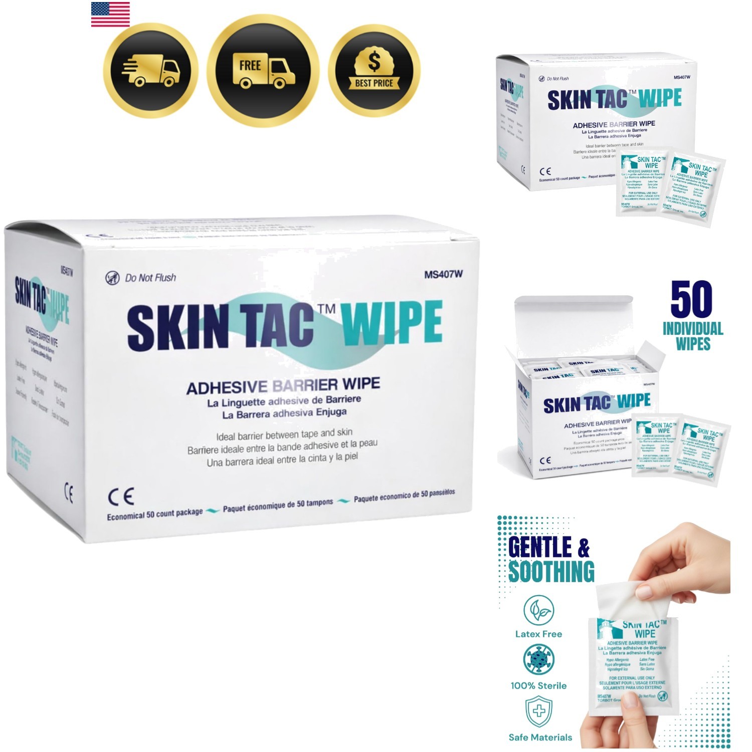 Group Inc Skin Tac”H” Adhesive Barrier Prep Wipe, Liquid Form, Latex-Free, Hy…