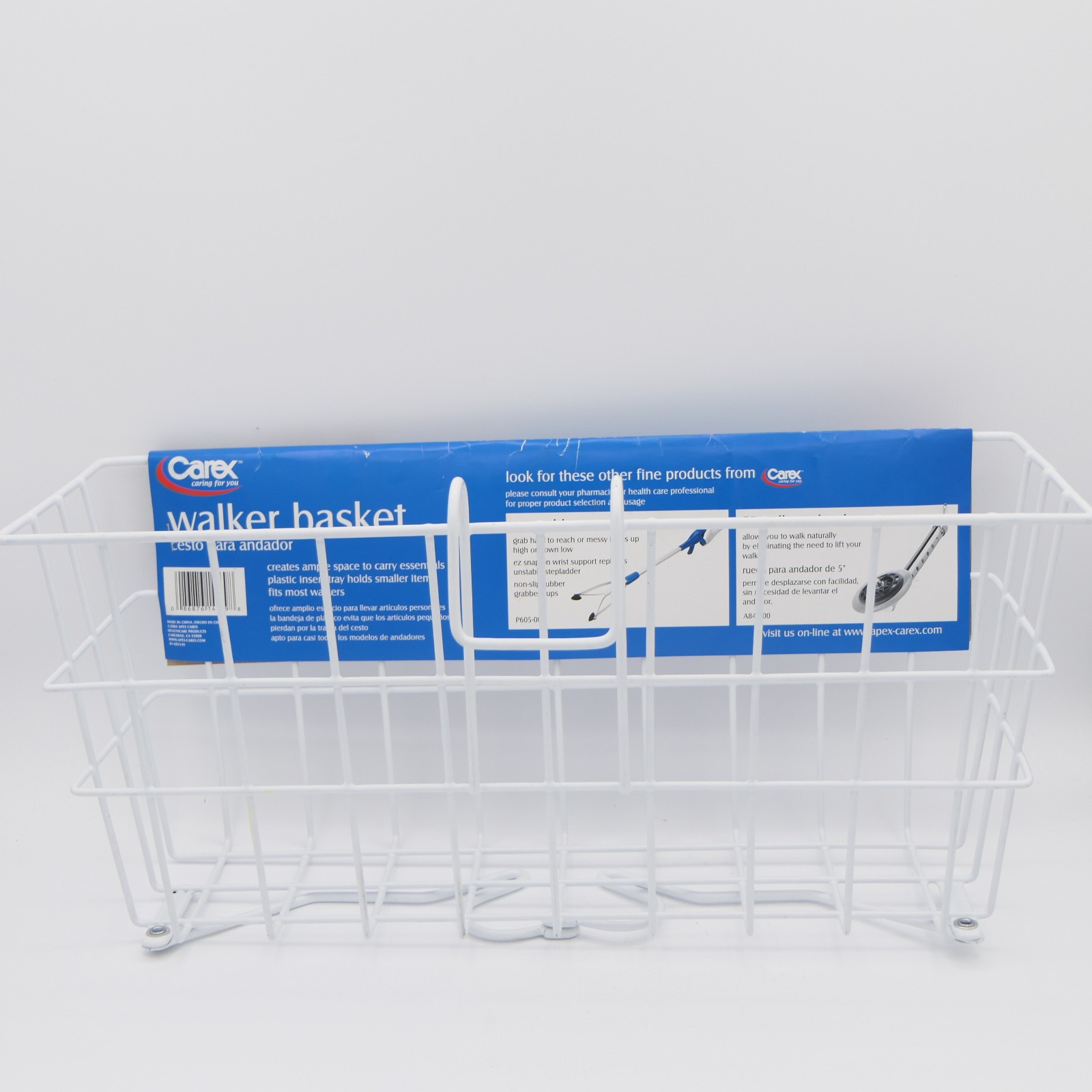 Carex Walker Basket Hooks onto Mobility Walker White Coated Metal A830-00