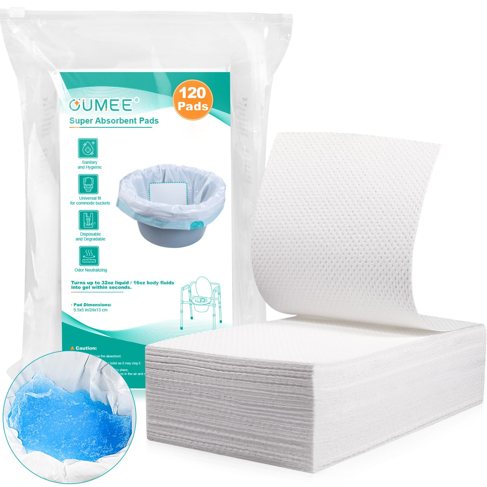 Absorbent Commode Pads Bedside Bucket Liners Portable Toilet Gel 120 PCS