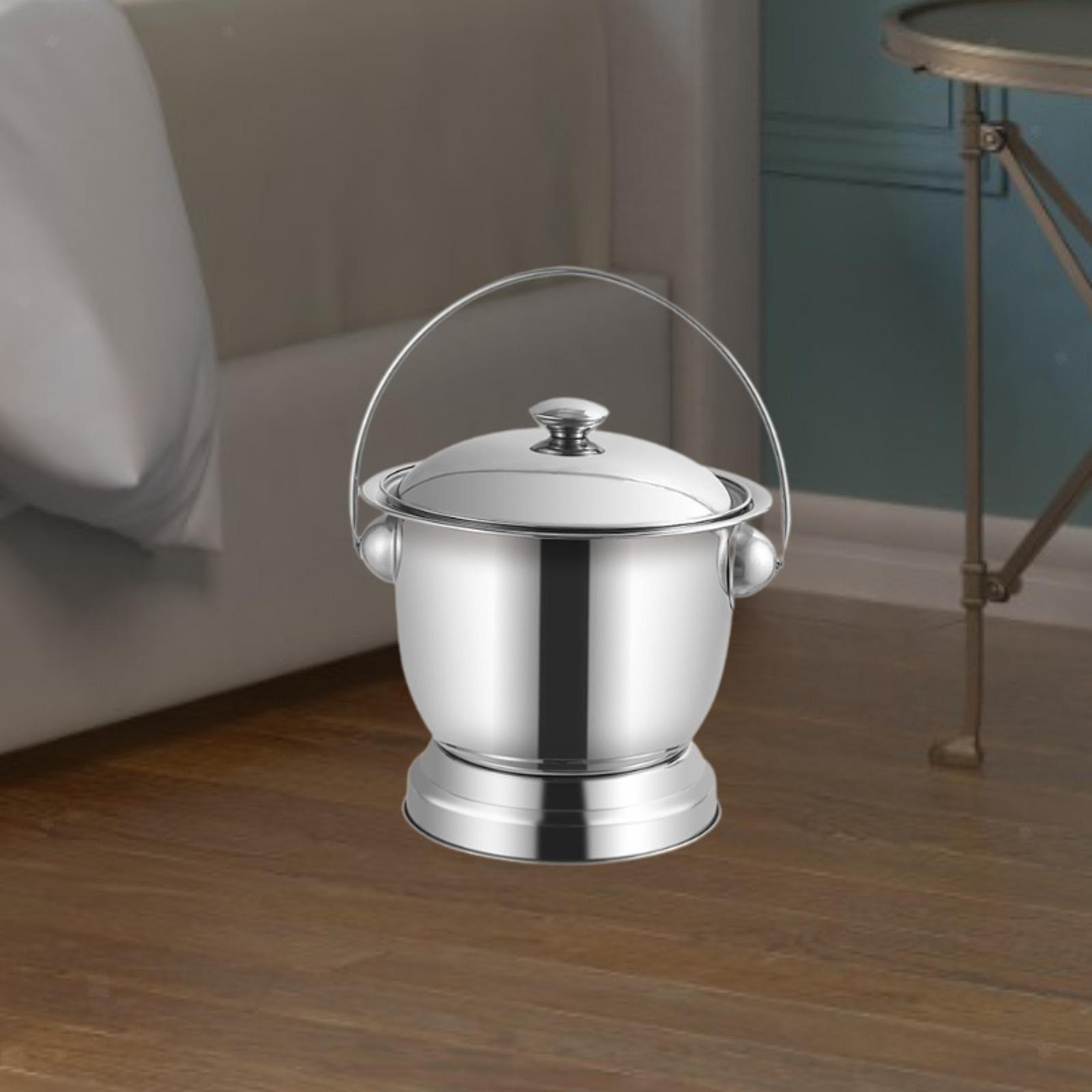 Chamber Pot Stainless Steel Spittoon with Lid Portable Toilet Bedside Urinal