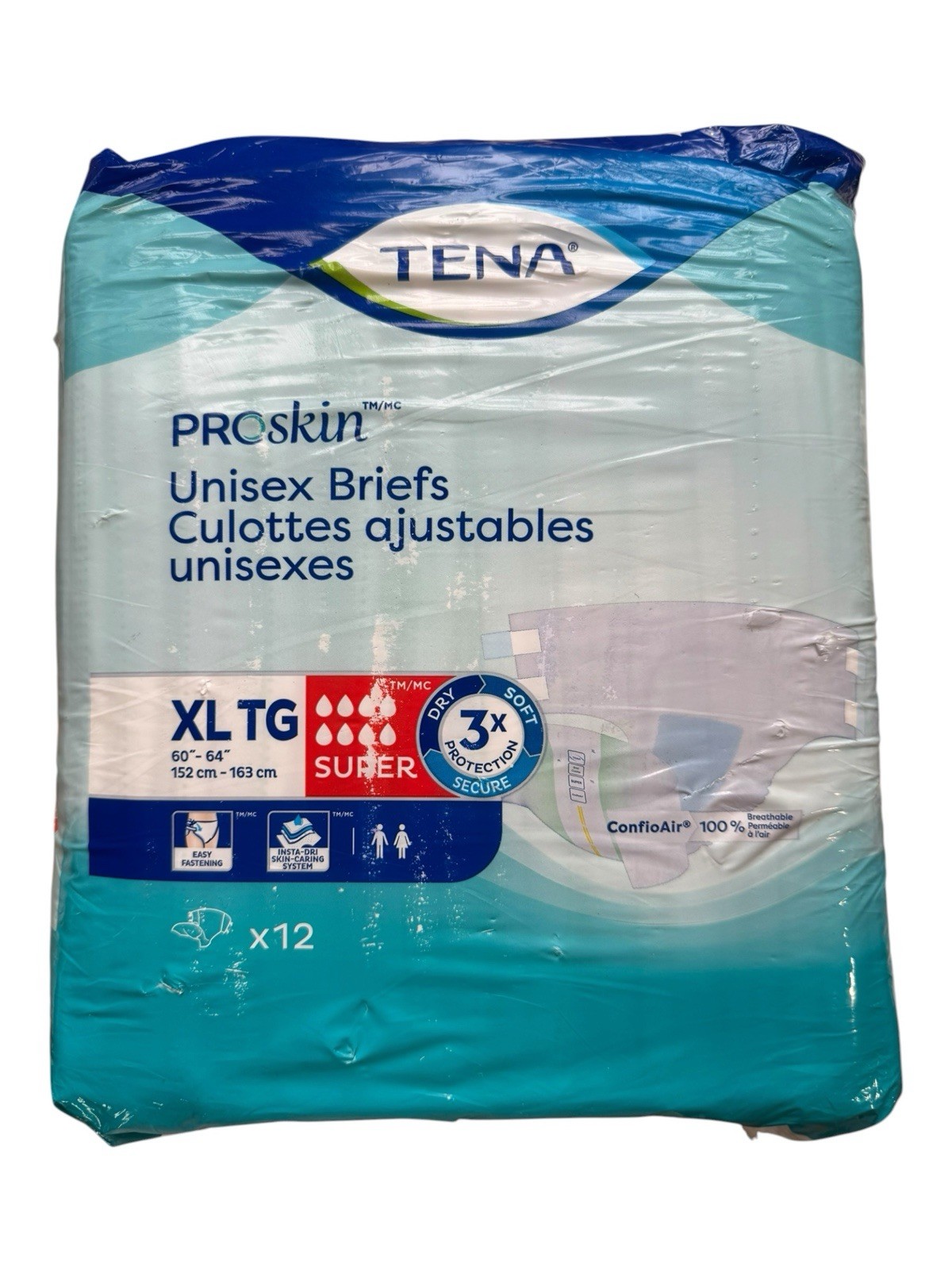 Tena ProSkin Unisex Briefs XL Adult Diapers SUPER Absorbency 60″-64″ – 12 Count