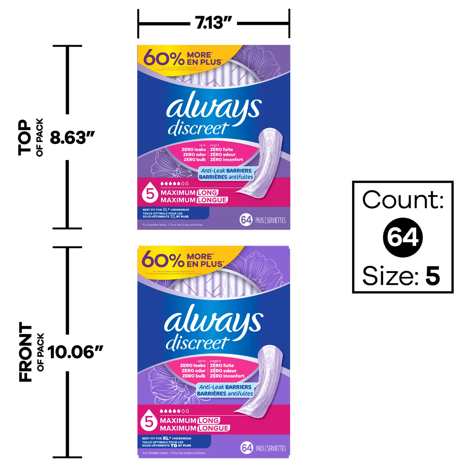 Always Discreet Pads, Maximum Absorbency, Long, 156 Count, Free Shipping US