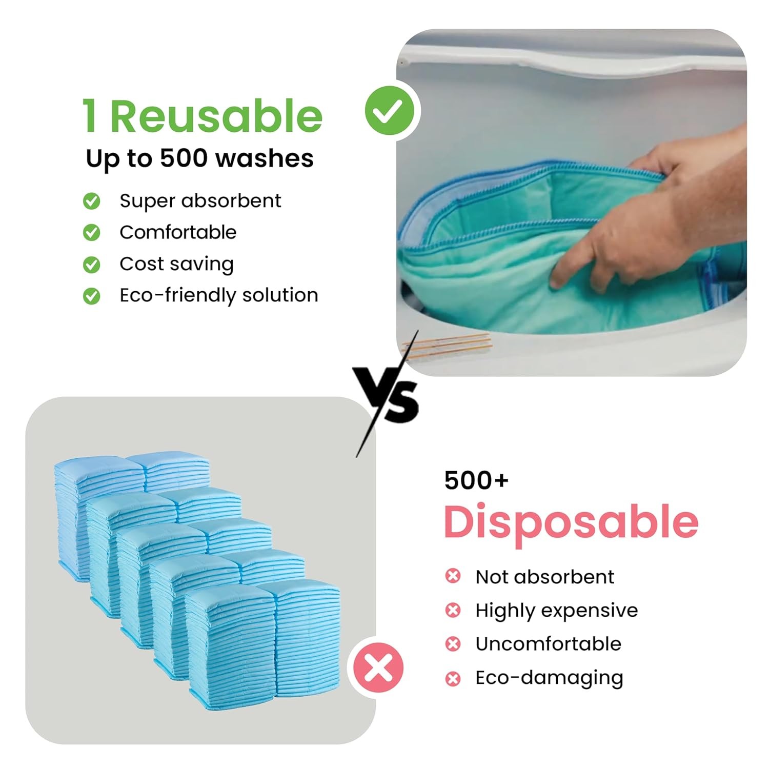 IMPROVIA® Washable Underpads, 34″ x 52″ (Pack of 4) – Heavy Absorbency Reusable