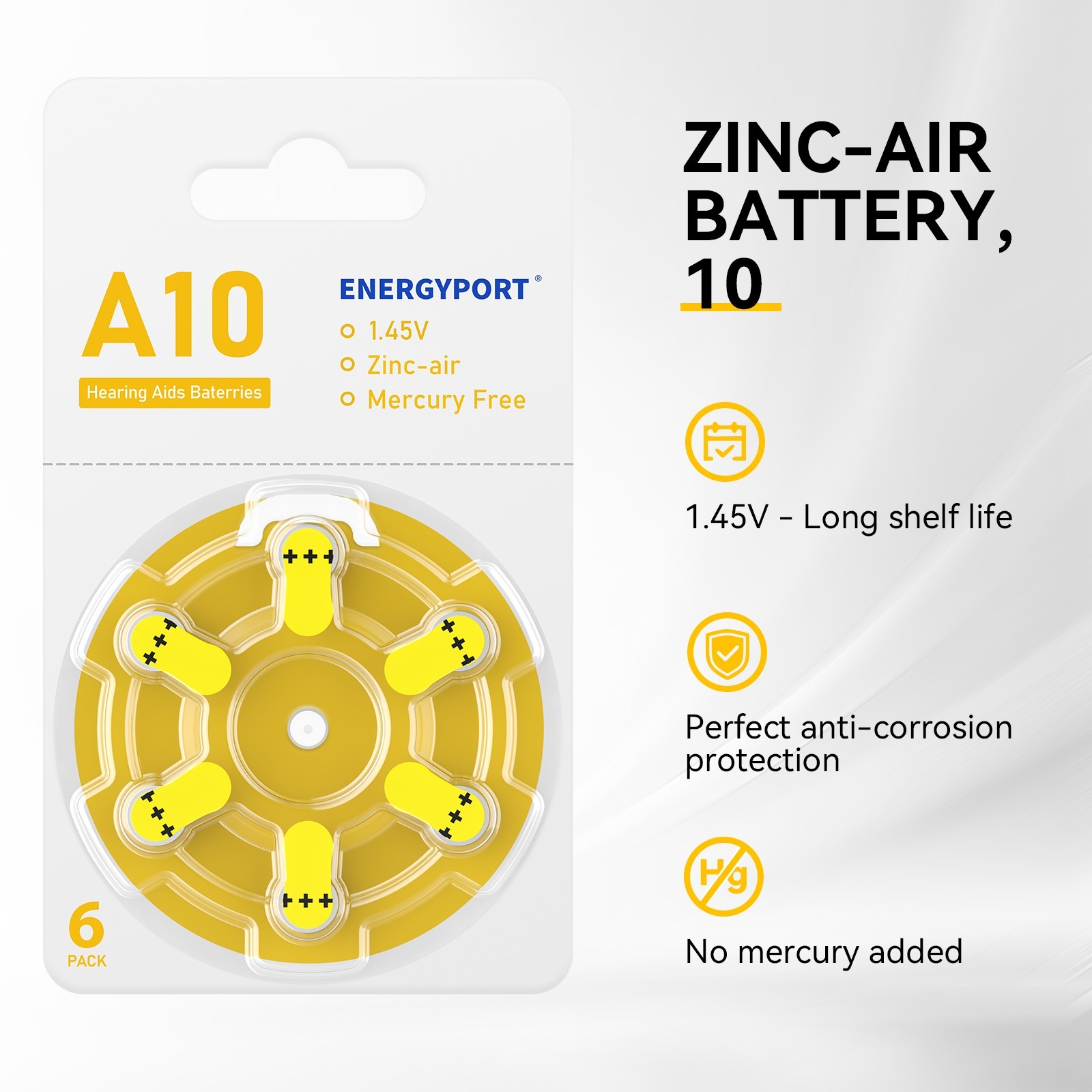 60 Pcs Hearing Aid Batteries Size : 10, 13, 312 or 675 1.45V Zinc-Air Battery
