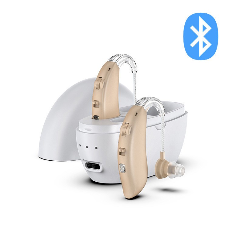 1 Pair Bluetooth Hearing Aid Rechargeable Invisible BTE Ear Aids Charger Dock