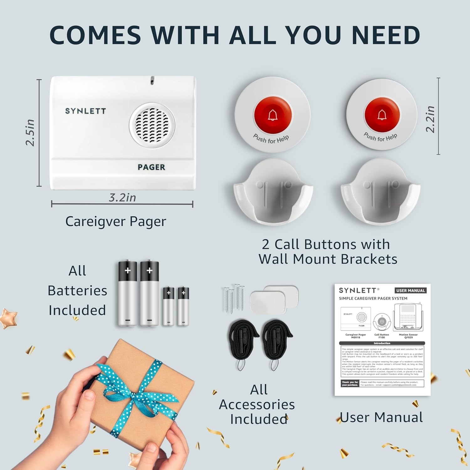 Wireless Caregiver Pager System with 2 Call Buttons – Elderly Alert & SOS Help