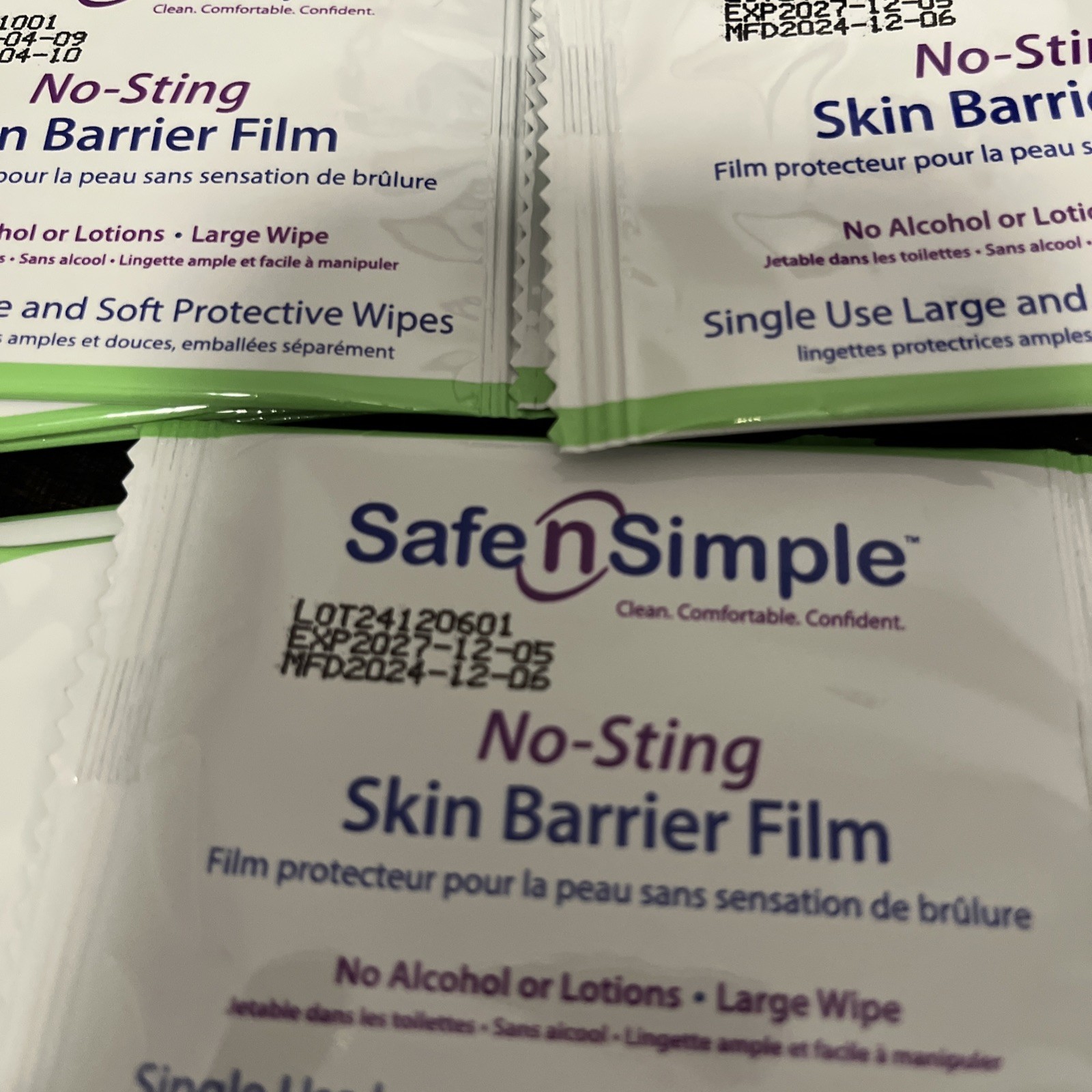 28 Loose In Bag Safe n Simple SNS00807 Large No-Sting Skin Barrier Film Wipes