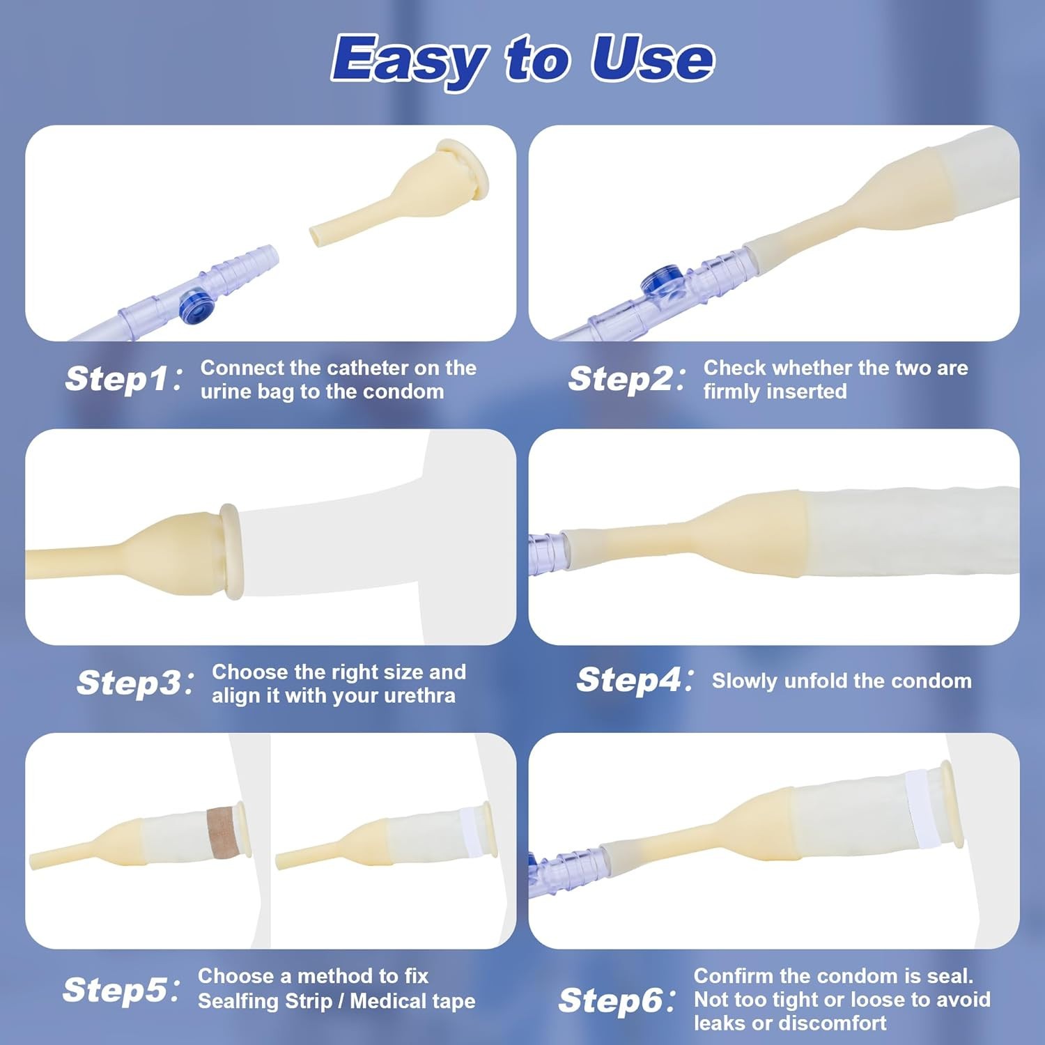 External Condom Catheter for Men Kit, 24 Soft Latex, 6 Catheter 40mm