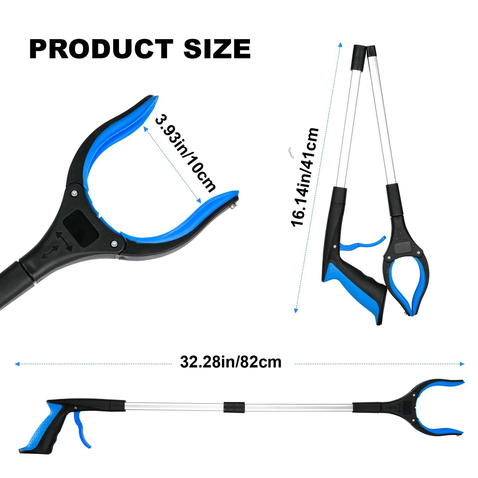 6-Pack 32″ Foldable Grabber Reacher Tool, 360° Rotating Head, Anti-Slip Claw, Wi