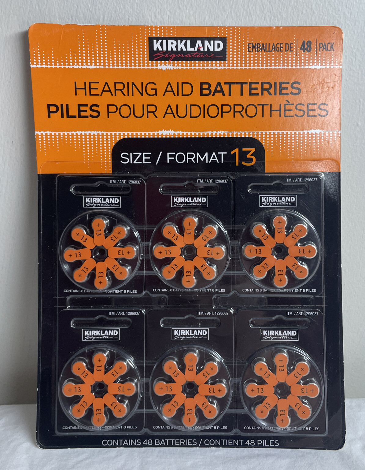 Kirkland Signature Hearing Aid Batteries Size Format 13, 1.45 Volt, 48 Pack