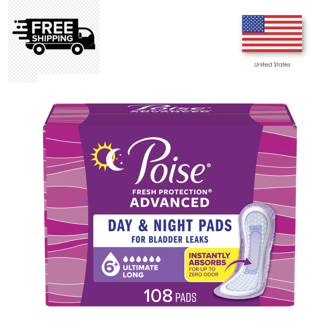 Poise Advanced Ultimate Absorbency Long Pads 108 Count Bladder Leak Protection