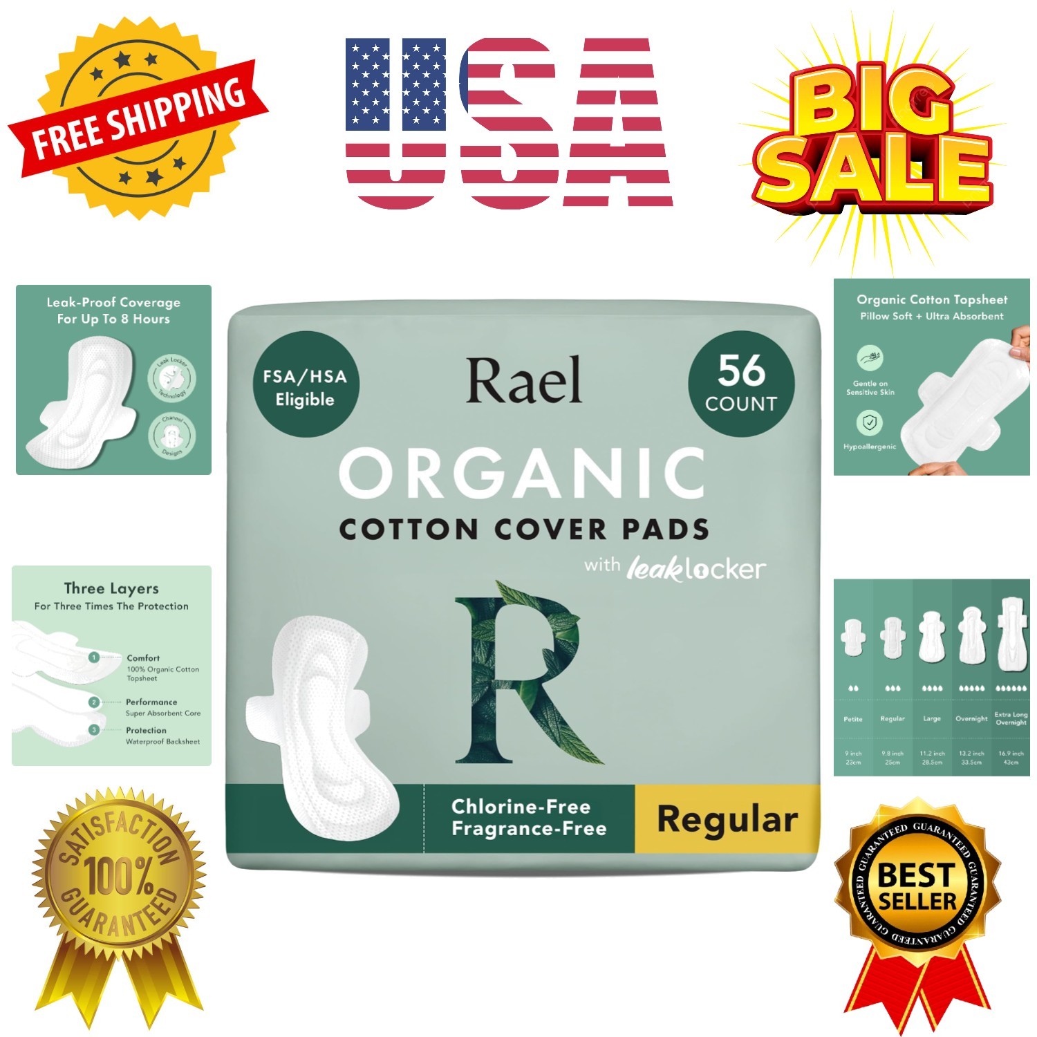 Pads for Women, Organic Cotton Cover – Moderate Absorbency, Feminine Care, Ul…