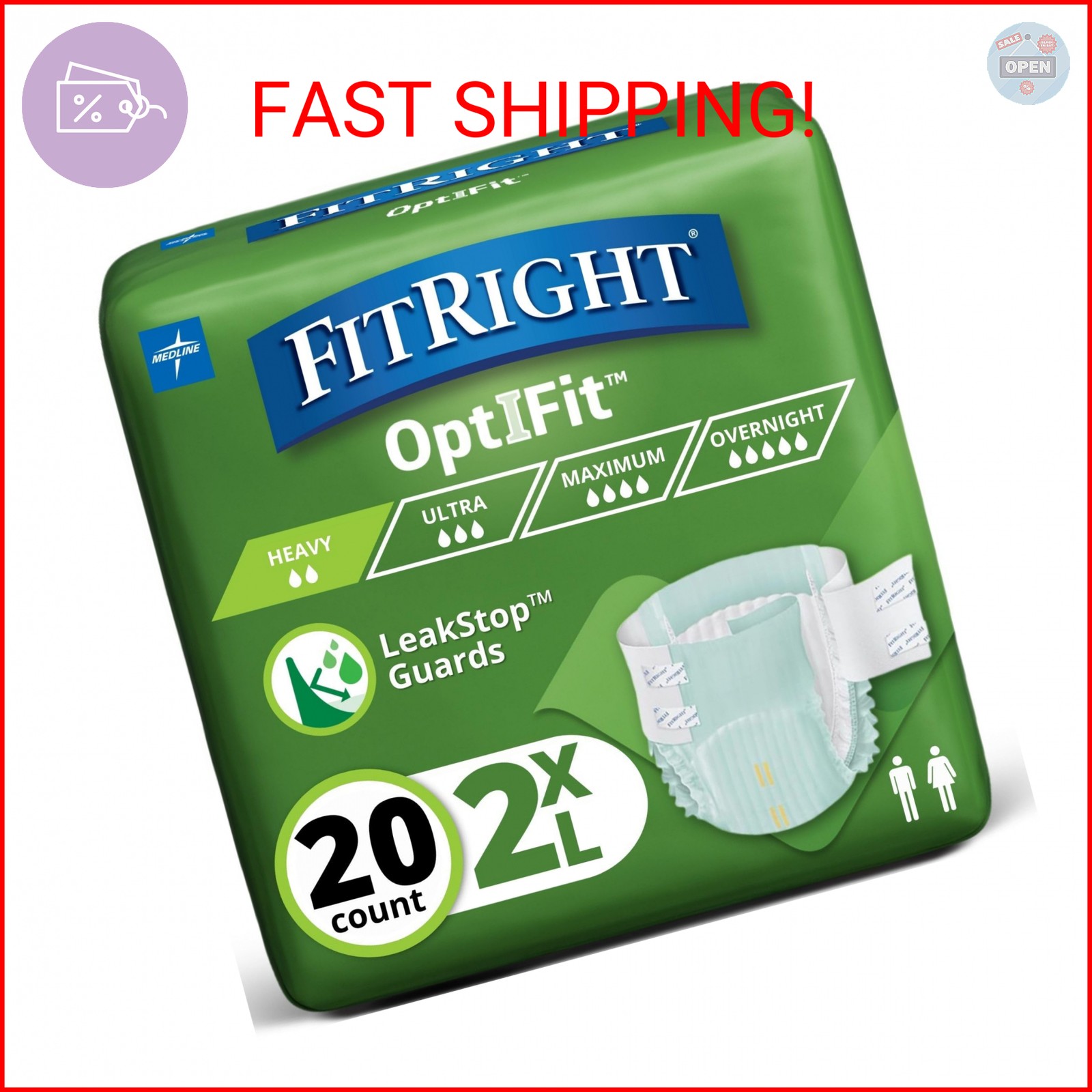 FitRight Adult Incontinence Briefs with Tabs, Heavy Absorbency, 2XL, 60″ to 70″,
