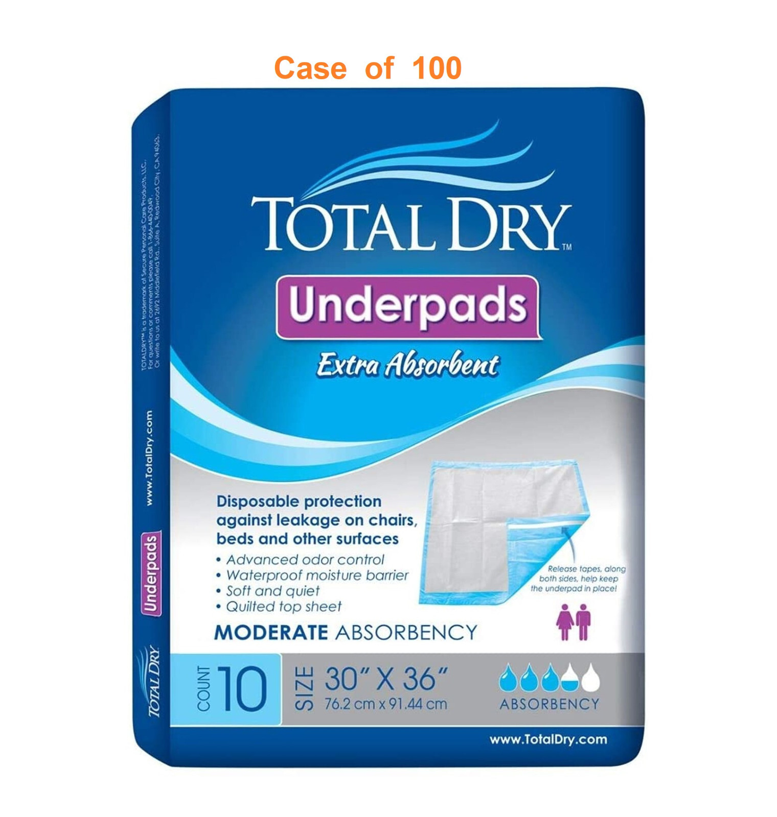 100 Pack, Total Dry Underpads 30 x 36 Heavy Absorbency Disposable SP115410