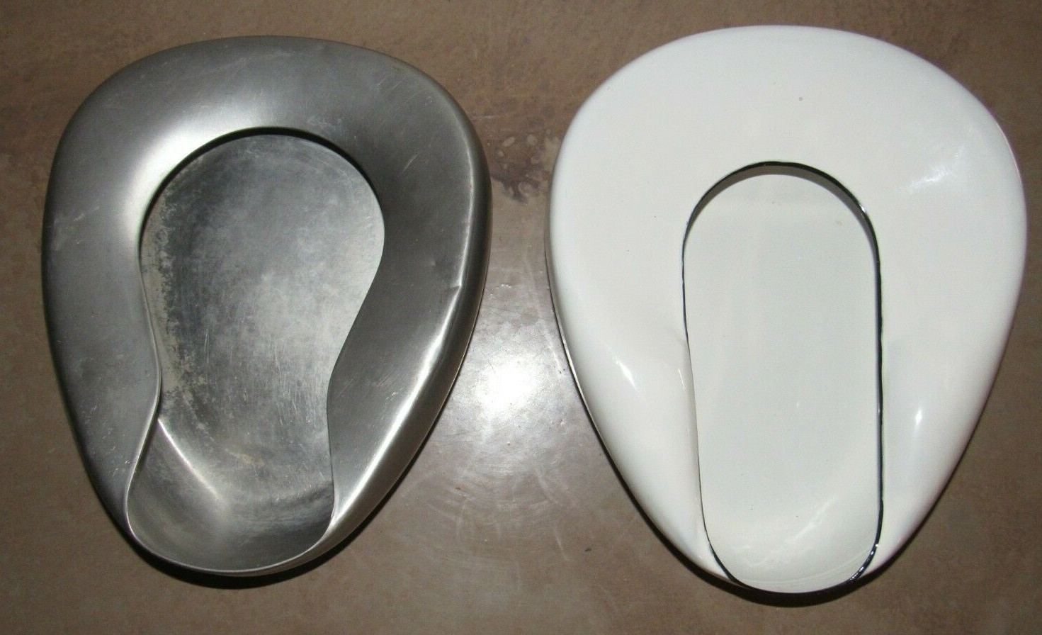 Lot of 2 Antique Bedpans Bed Pans – 1 is Ceramic, 1 is Stainless Steel