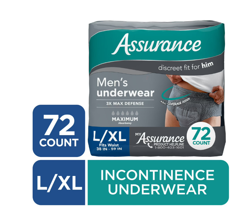 Assurance Men’s Incontinence Underwear, Large, Maximum Absorbency, 72 Count