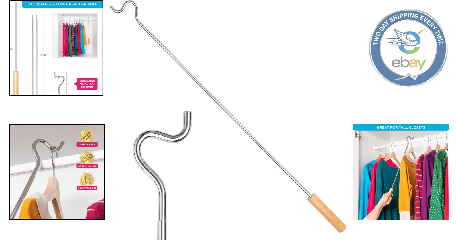 Sturdy Closet Hanger Shepherd Hook – Adjustable 2.75-5 Feet for Organizing