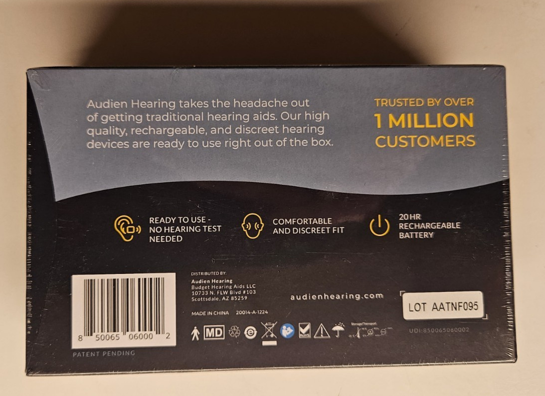 Audien Atom One OTC Hearing Aids Wireless, Rechargeable, Beige