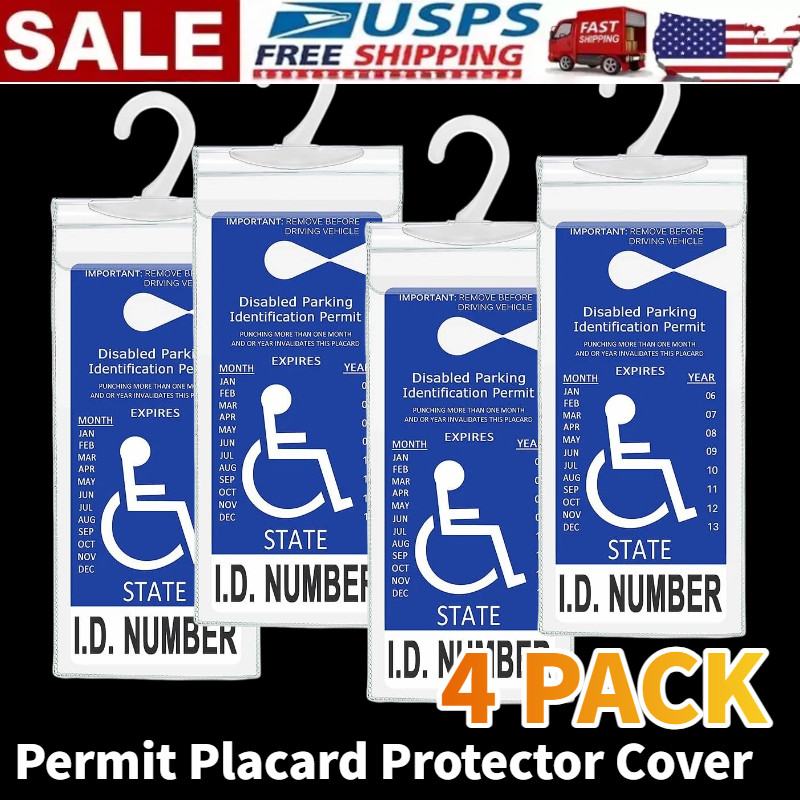 4x Handicap Parking Permit Placard Protector Cover-Hanger Car Holder Hang Sleeve