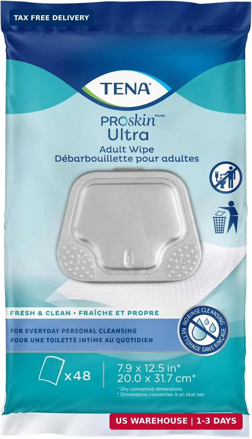 TENA Proskin Adult Wipes for Incontinence, Unisex, 48 ct