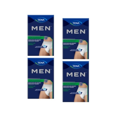 TENA Men Super Plus Incontinence Protective Underwear S/M 16 Count – Pack of 4