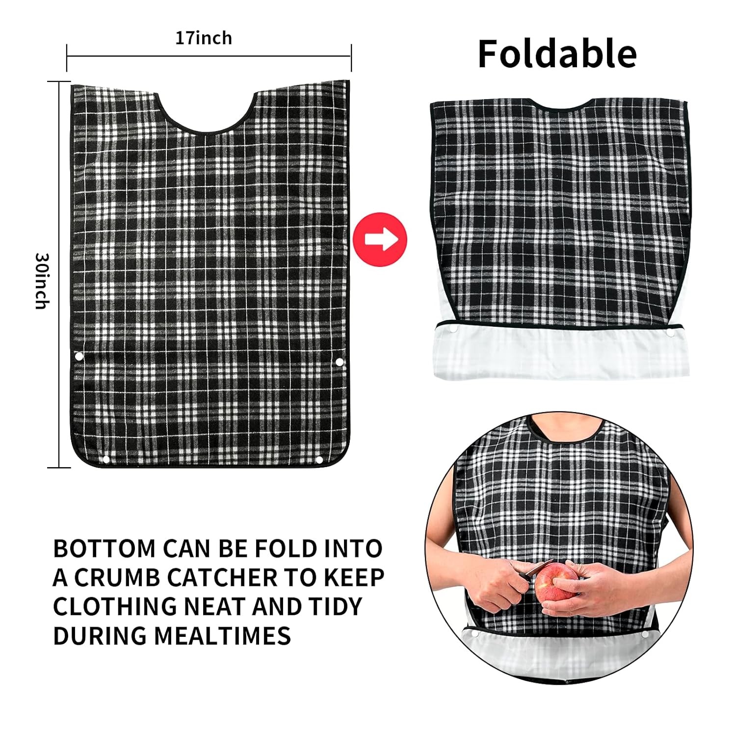 3 Pack Adult Bibs for Men & Seniors, Reusable & Waterproof Clothing Protector wi