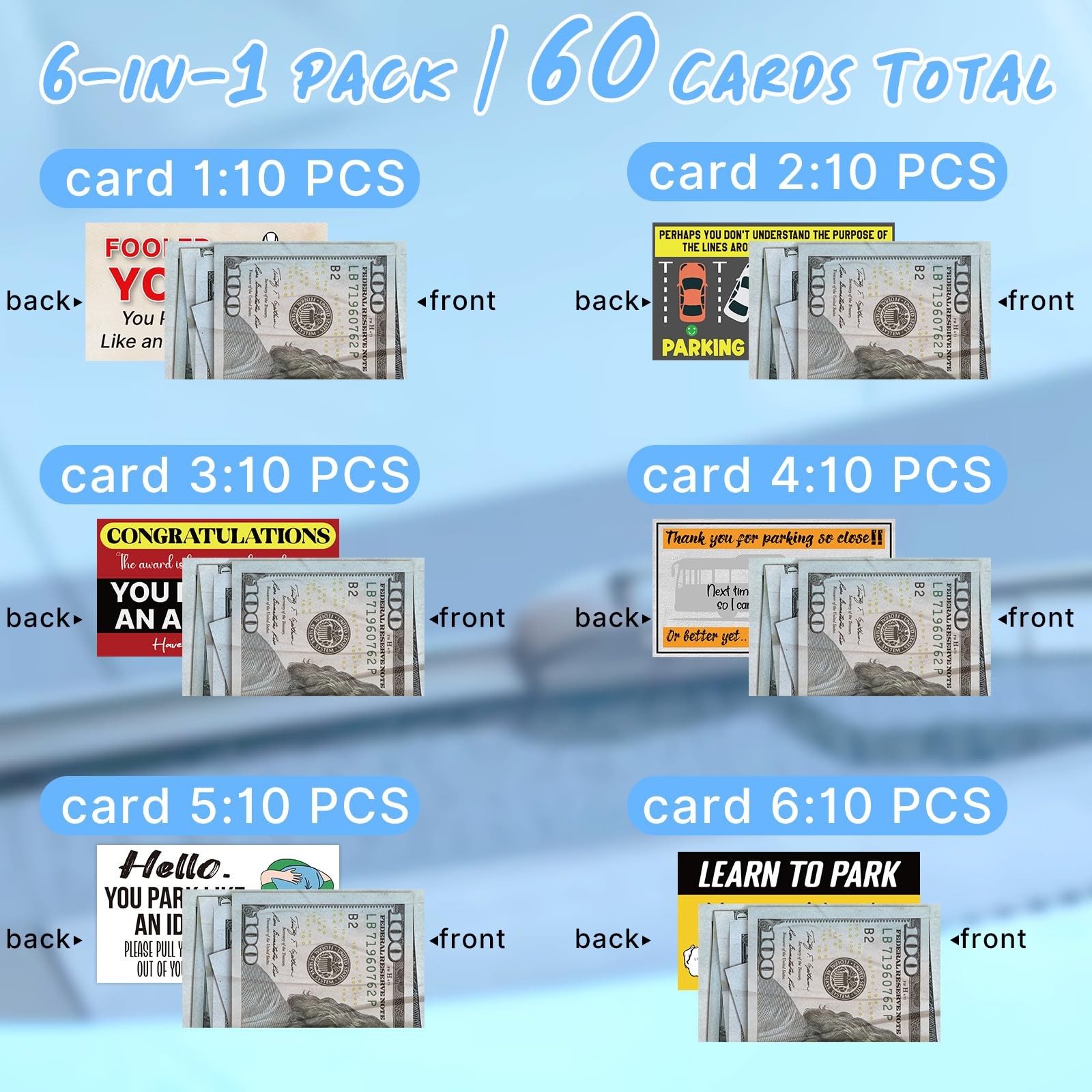 60pcs Bad Parking Prank Cards,You Park Like An, Look Like $100 Money from a D…