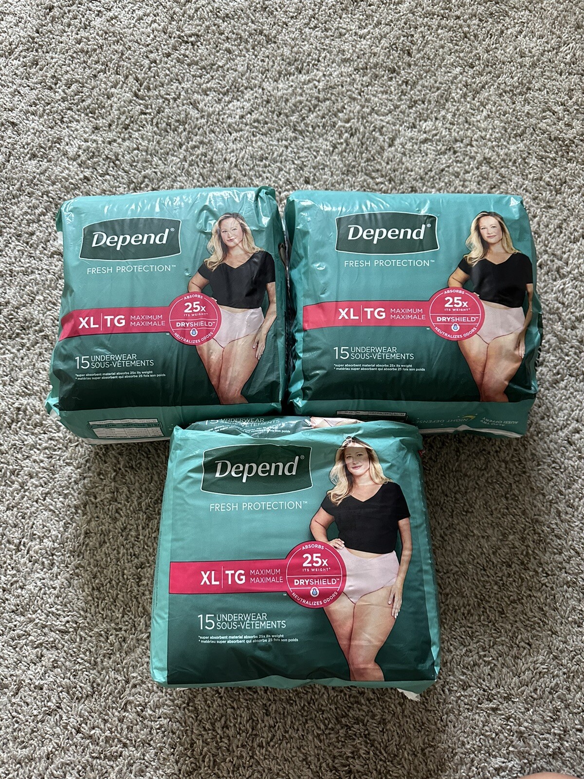 Lot Of 3 Depend Fresh Adult Incontinence Underwear for Women Maximum Size XL