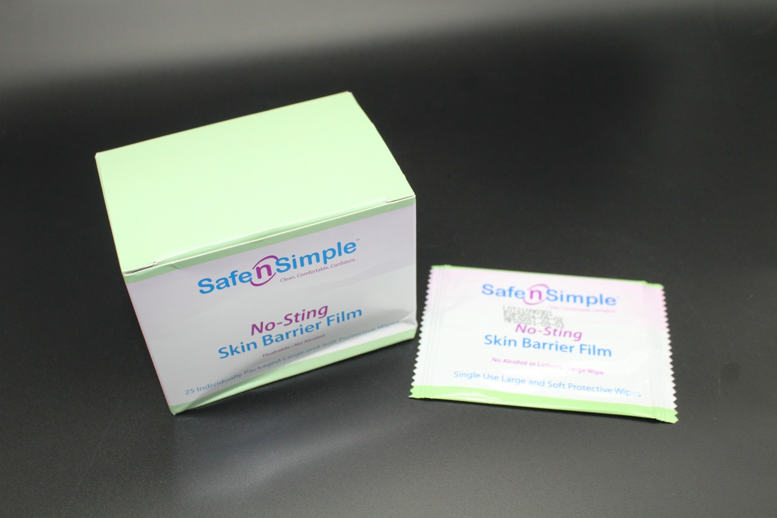 Box of 25 Safe n Simple SNS00807 NO-STING Ostomy Skin Barrier Film Wipes