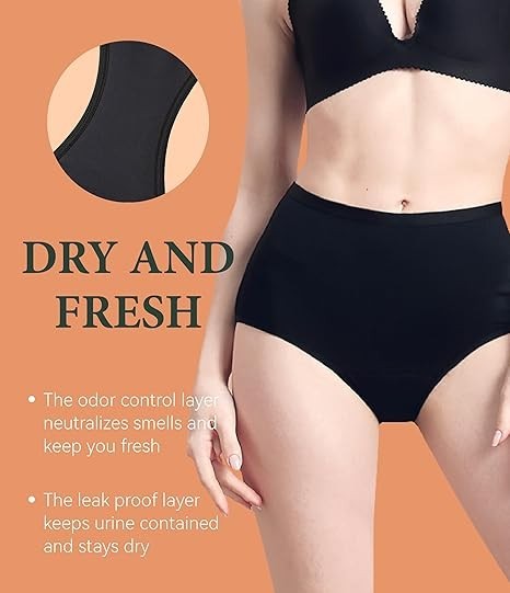 Washable Urinary Incontinence Potective Underwear for Women Leak Proof Black M