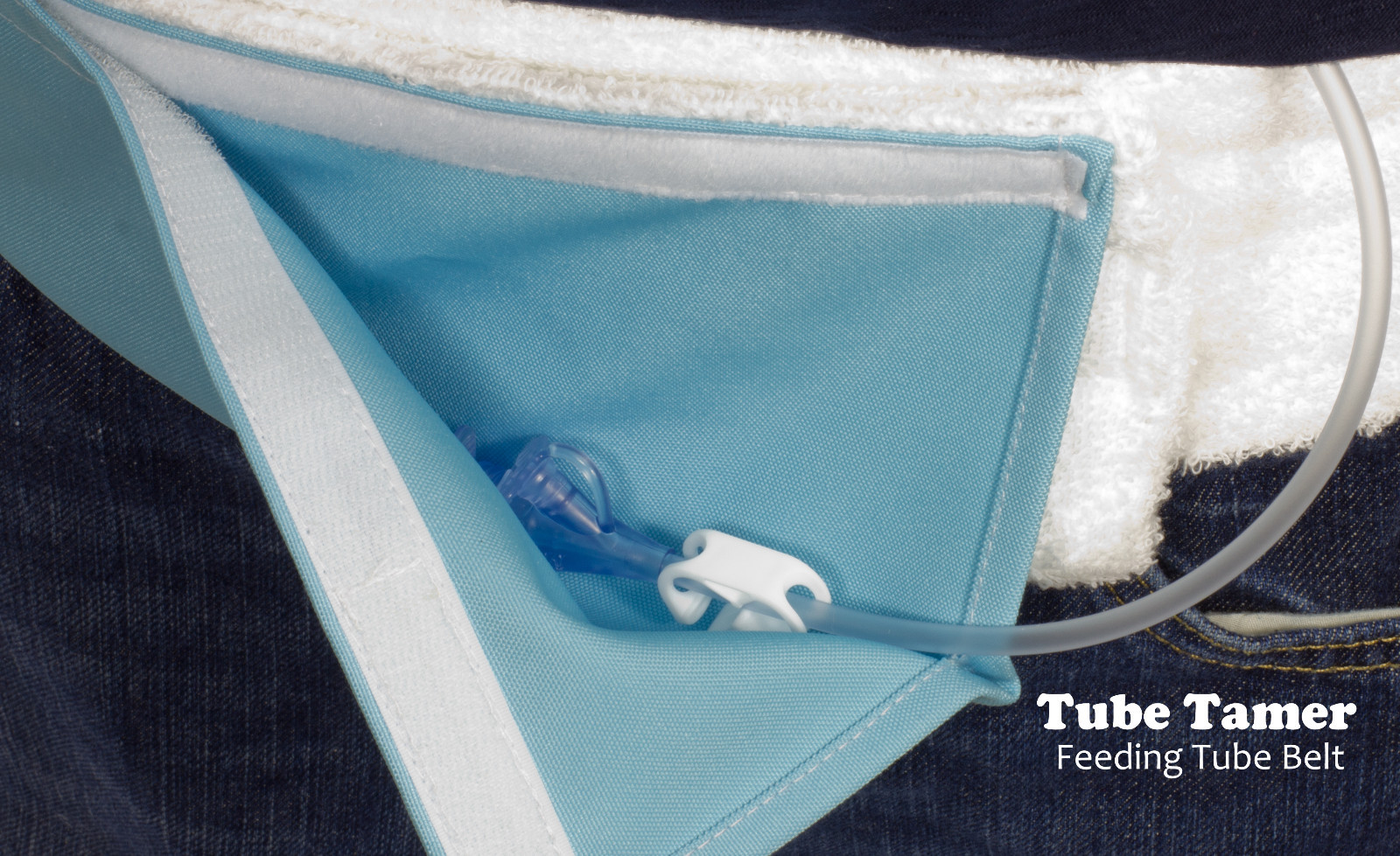 Tube Tamer feeding tube belt. G-tube J-tube holder Blue Large