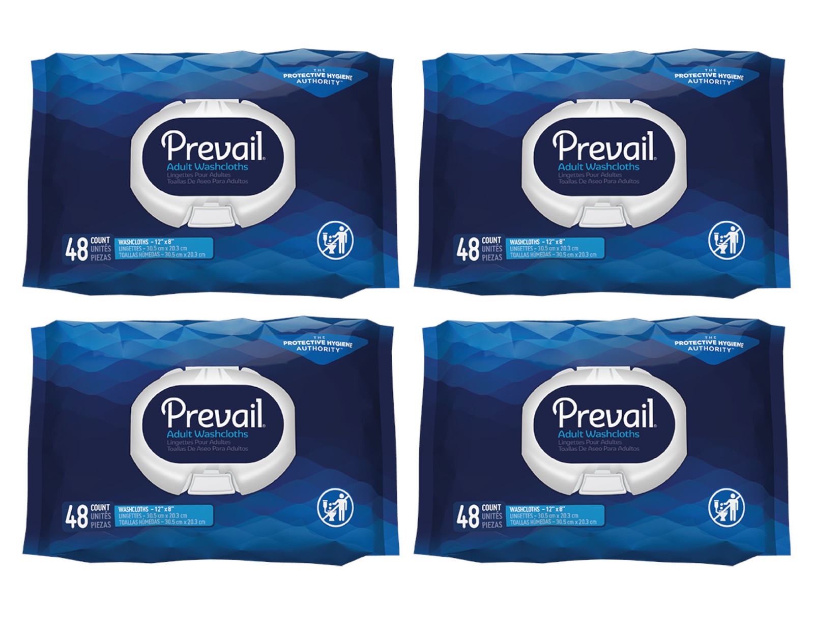 Prevail Adult Washcloths Softpack, 12″ x 8″, 48 Count – Pack of 4