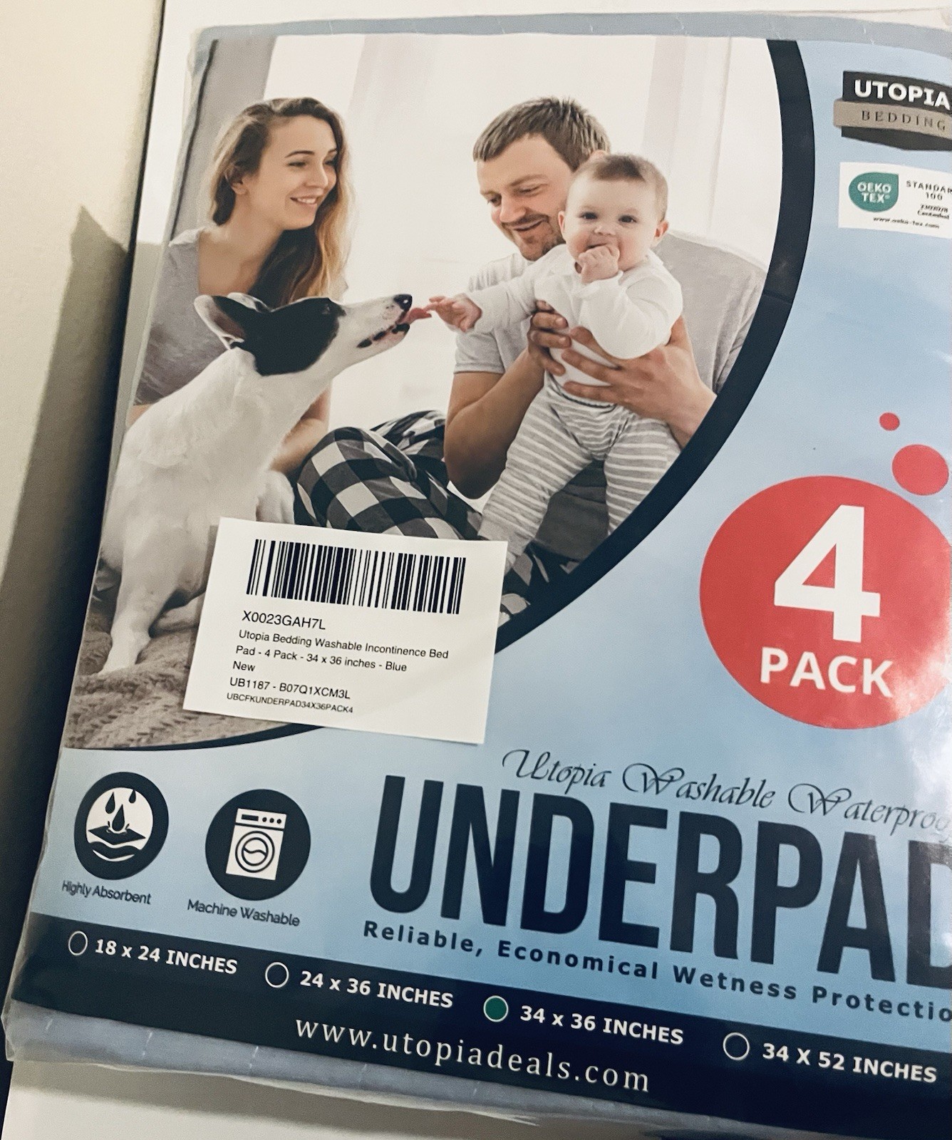Utopia Bedding Washable Underpads 34″x36″ Pack of 4, Waterproof, Reusable