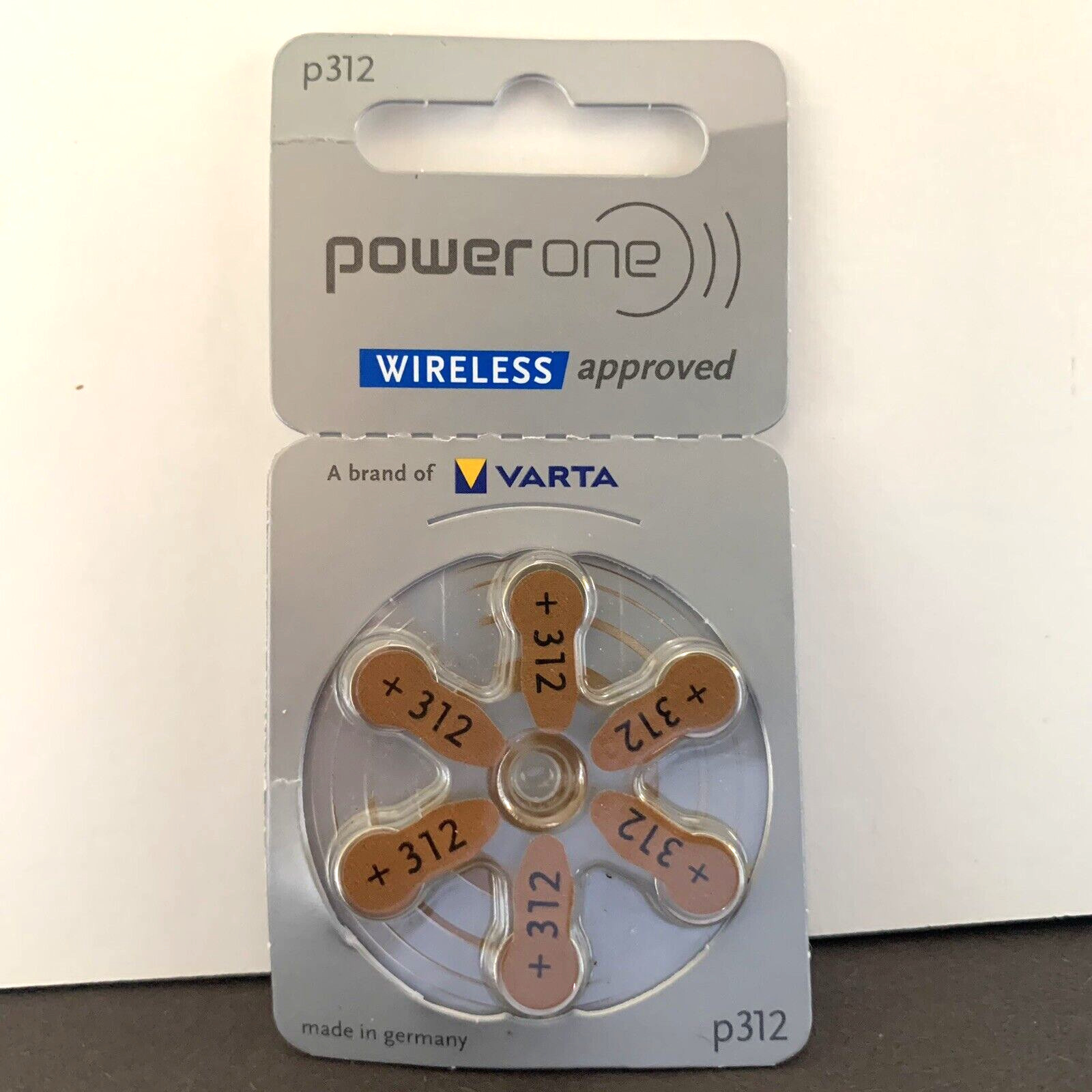 PowerOne Hearing Aid Batteries Size 312, PR41 (6 Batteries) Brown