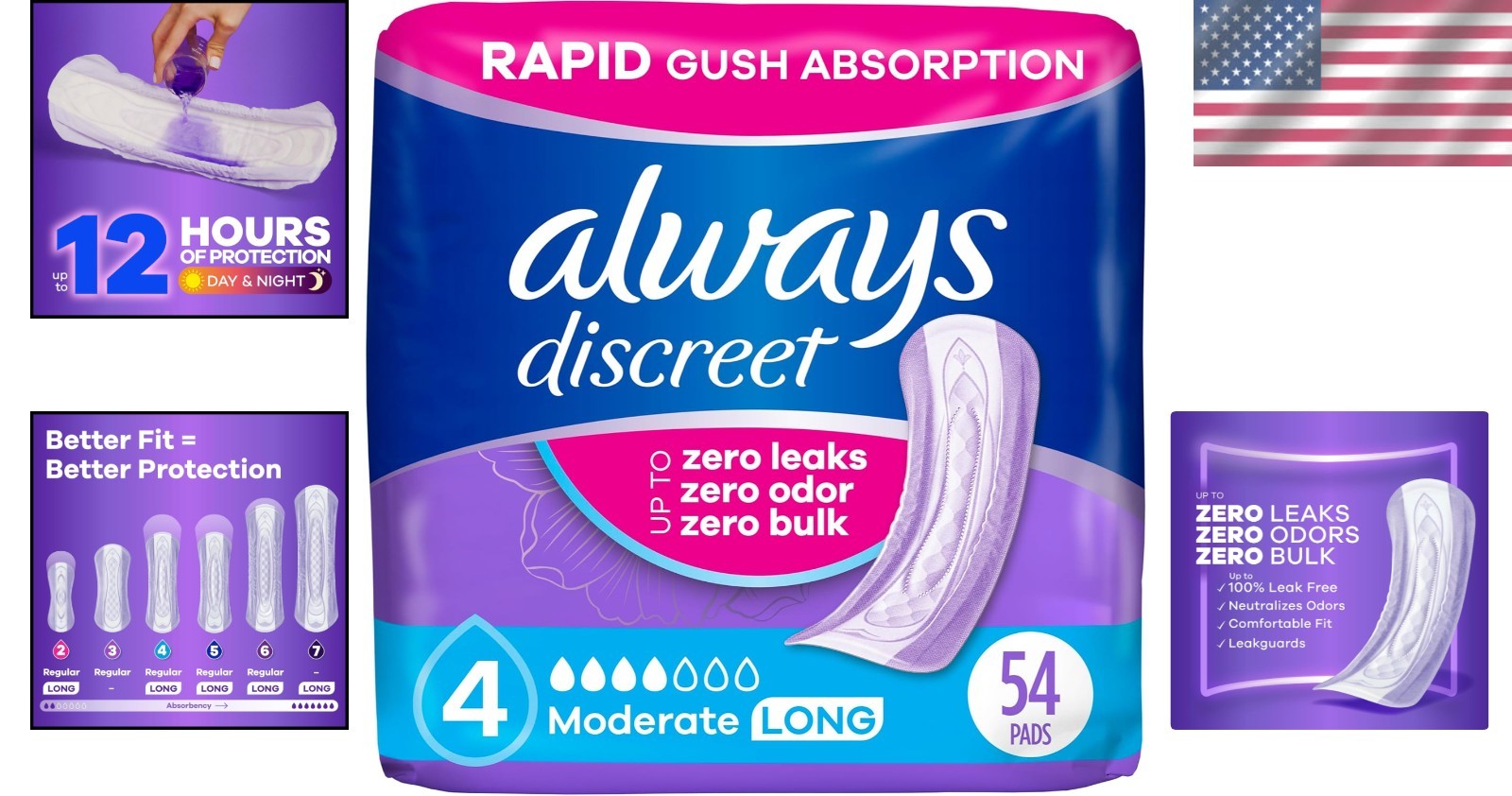 Adult Incontinence Pads for Women, Long, White, Moderate Absorbency