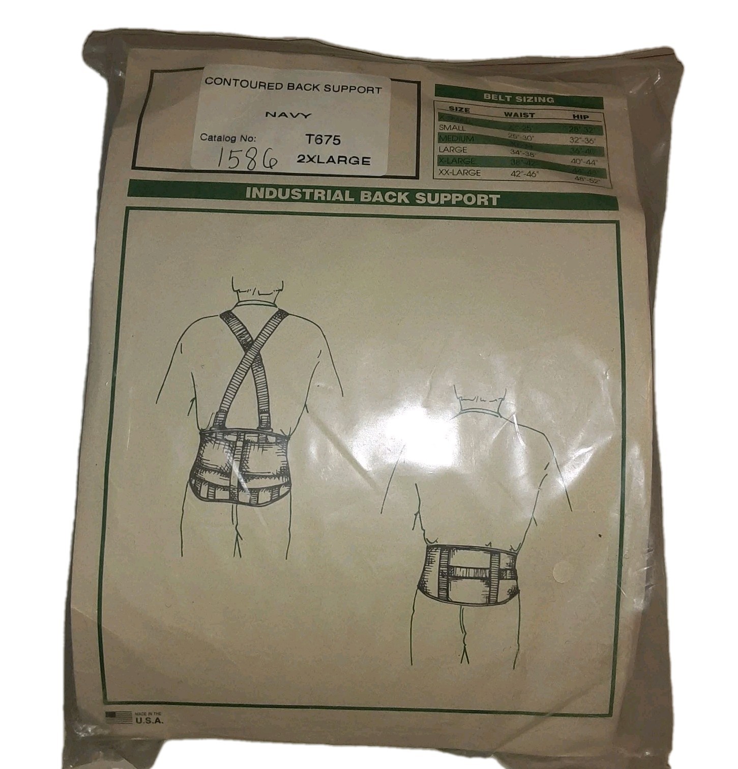 Industrial Back Lumbar Support 2XL W/Straps Navy BLUE T675 USA NEW