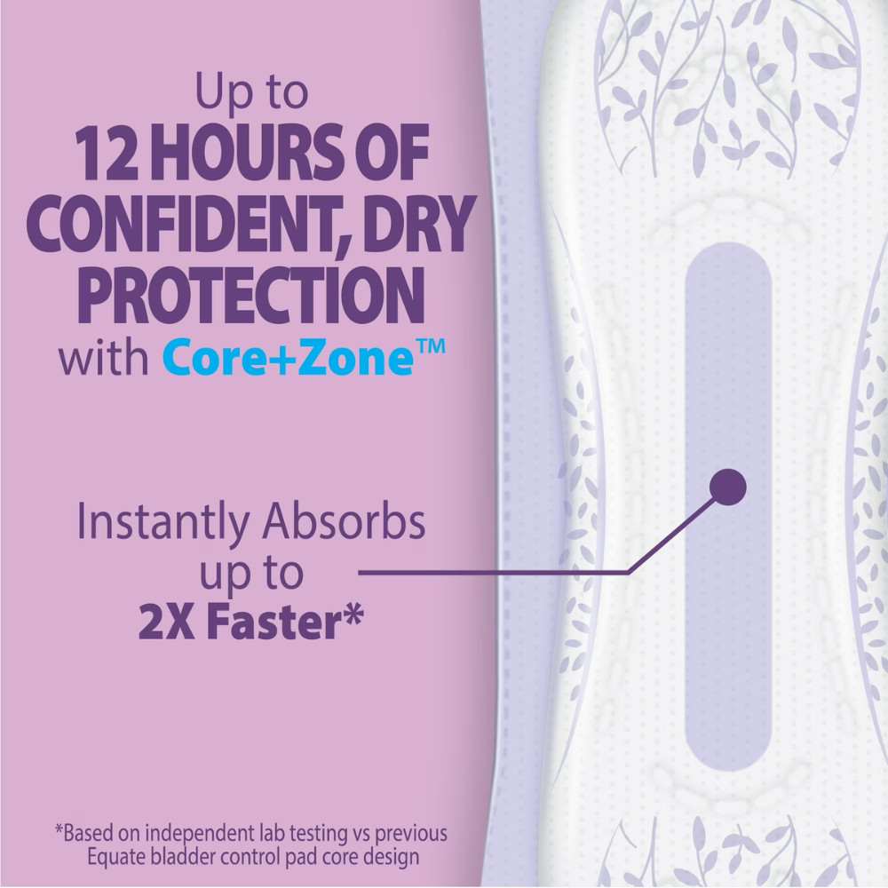 2pk Equate Options Incontinence Pads, Moderate Regular, 144 Ct, Bladder Control