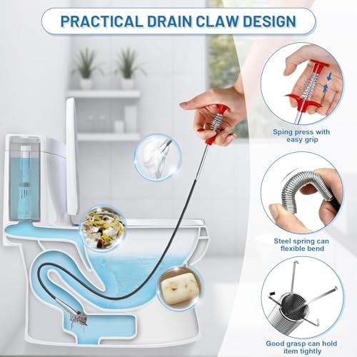Drain Snake,61 inch Flexible Grabber Claw Pick Up Reacher Tool,Drain Clog