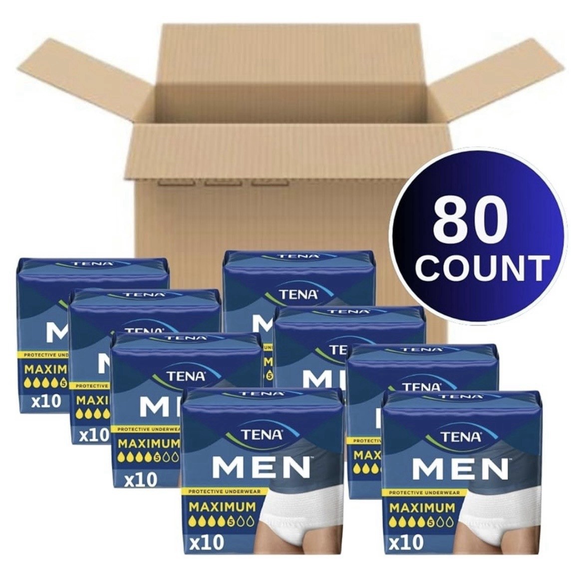 80 Count Tena Men’s Incontinence Underwear Small Medium Bladder Maximum