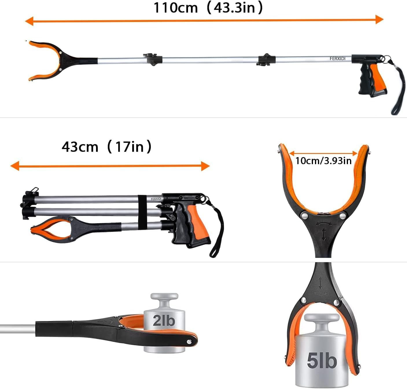 Alcanzador Plegable 110cm 2 Piezas Herramienta Agarre Mandibula Giratoria Iman