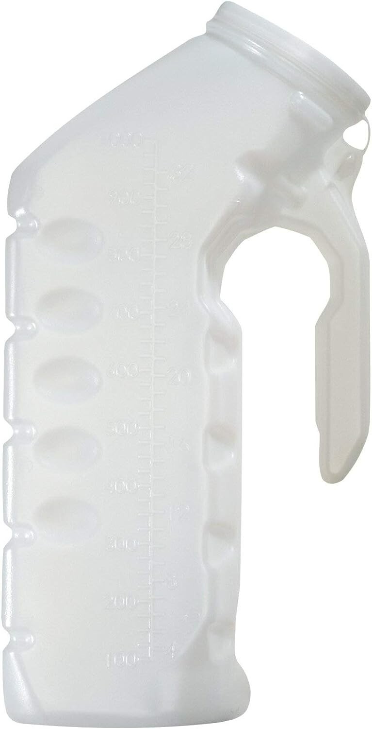 Male Urinal White Bottle W/COVER LID- Translucent 32oz./1000mL (1 PK)