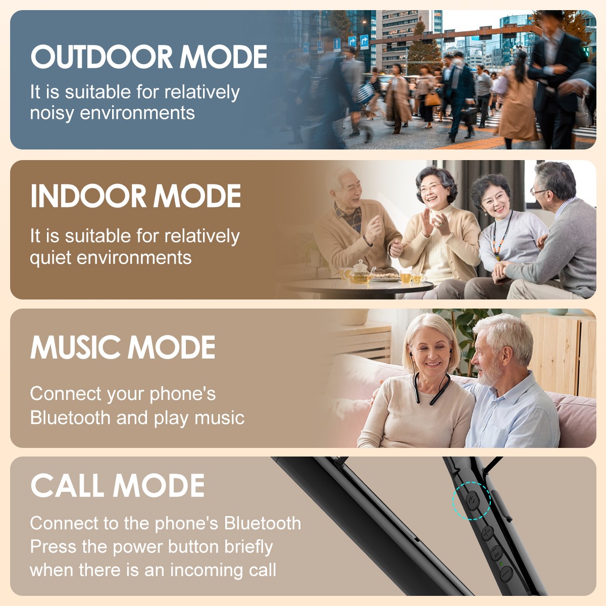 Rechargeable Hearing Aids Bluetooth Neckband Earphones Sound Amplifier Earbubs
