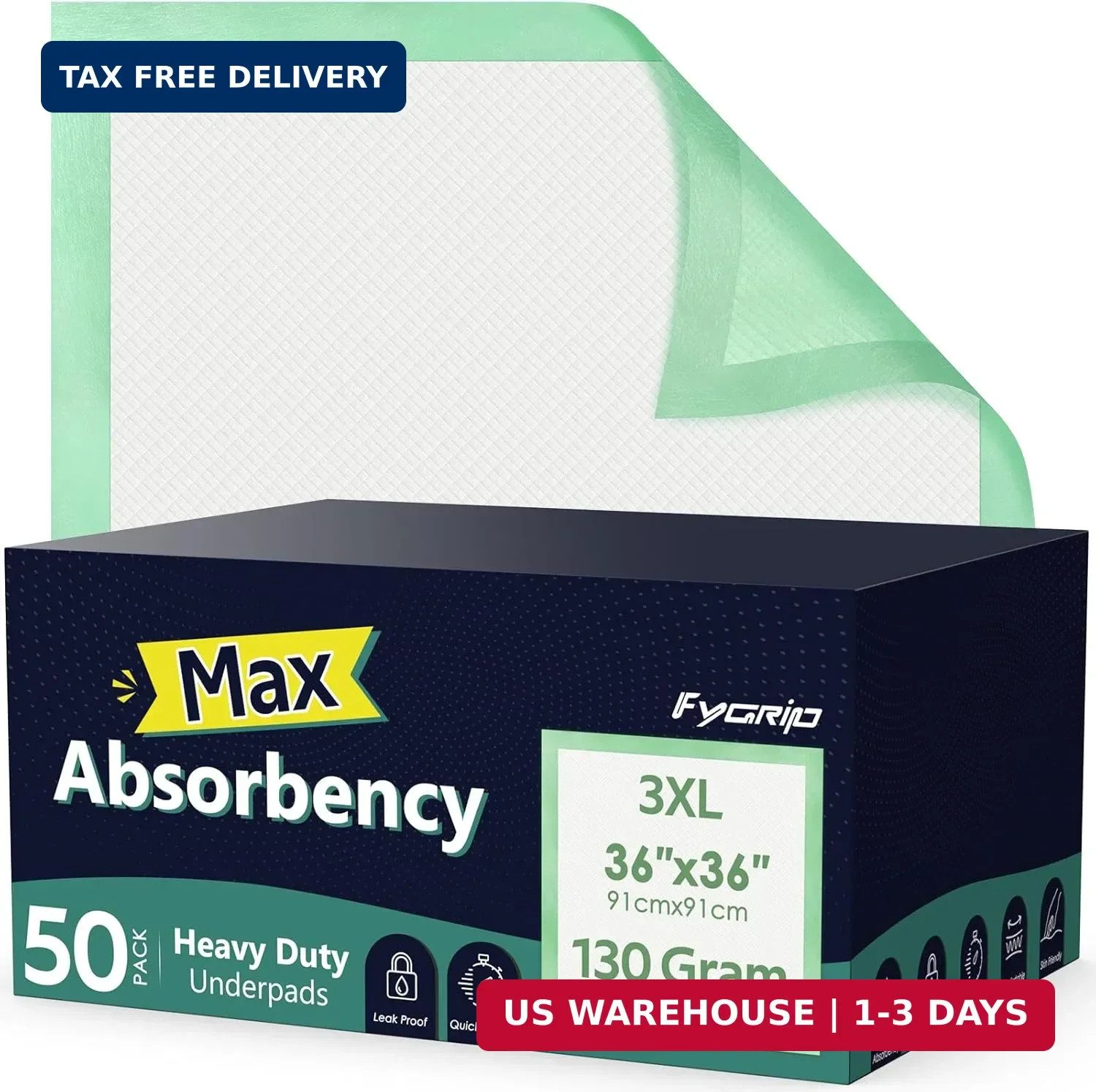 50 Count Hospital Grade 130 Gram 36″ x 36″ Max Absorbency Disposable Unde