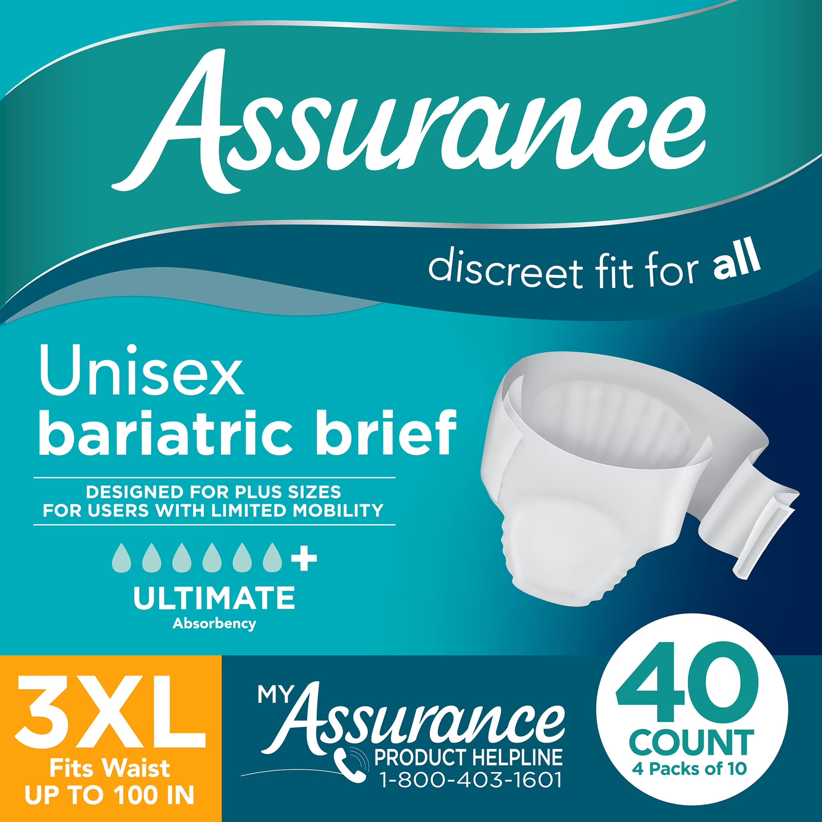 Unisex Maximum Incontinence Briefs with Tabs, Bariatric 40 Count