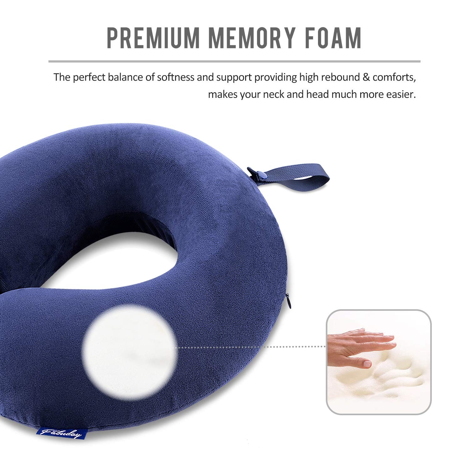 Fabuday Travel Pillow Memory Foam – Head Neck Support Adult Size, Blue
